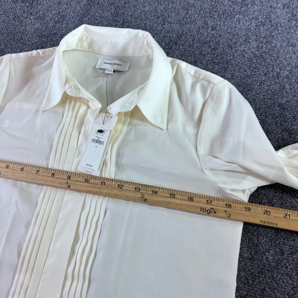 Banana Republic Tuxedo Shirt‎ Women S Ivory Pleated Front Long Sleeve NWT Blouse